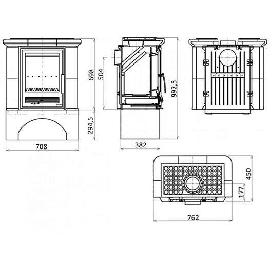 Кафельная печь Bavaria K - вставка комбо, прямой цоколь синяя_3